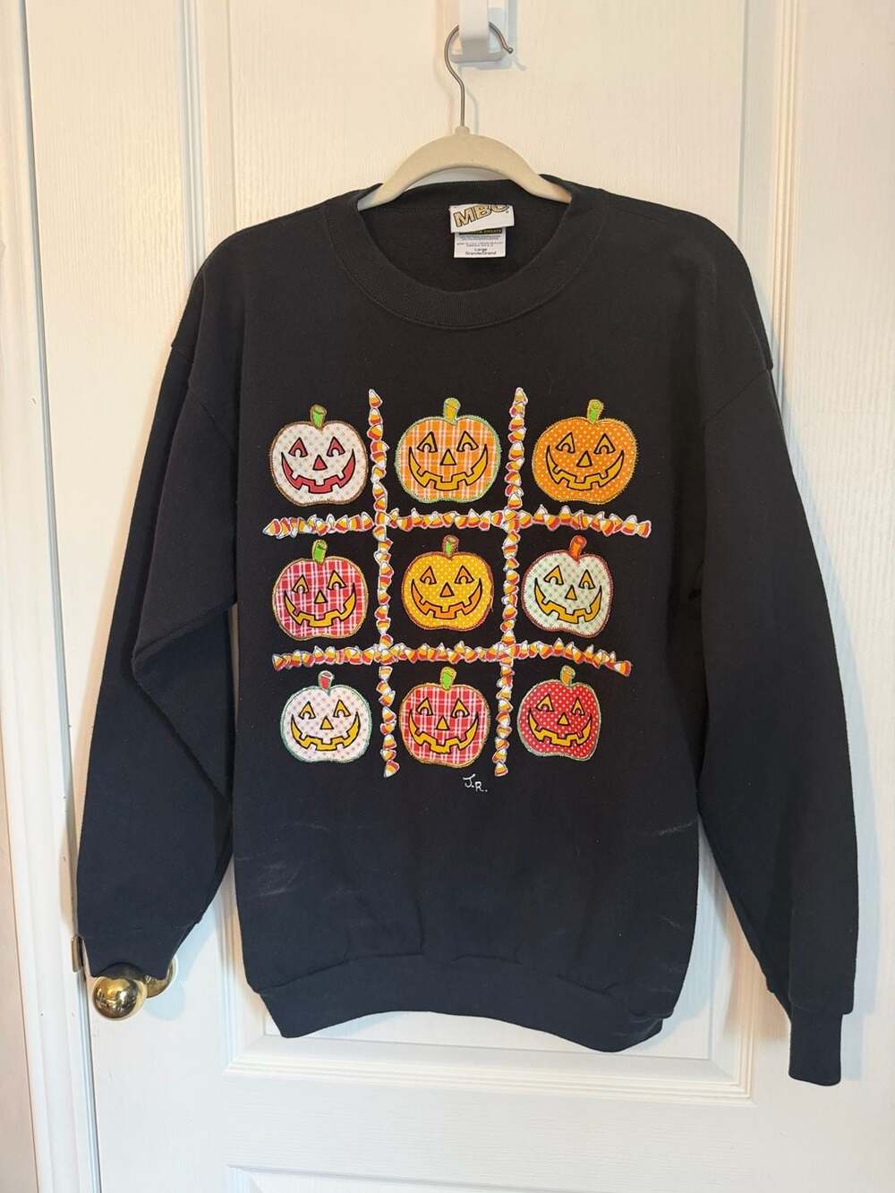 Vintage MBC Pumpkin Tic Tac Toe Halloween Sweatshirt Large Black